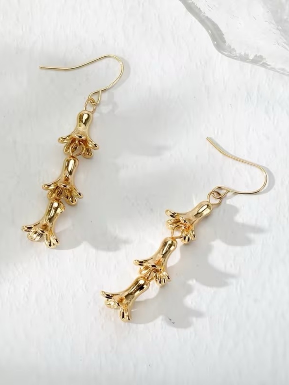 Gold Drop Earrings Triple Dangle Bell Earrings Elegant Minimal Statement Jewelry